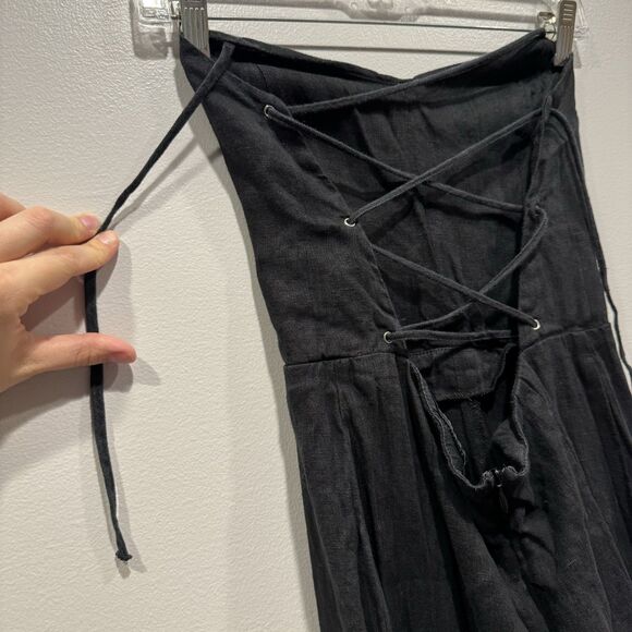 Reformation Jager Jumpsuit 100% Linen Pant FLAWED Black Tie Up Back Womens sz 6 - Picture 9 of 10